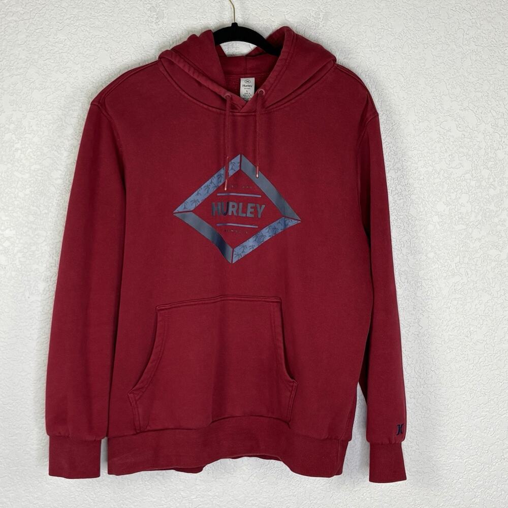 Hurley Hoodie Men Large Red Graphic Logo Pullover Sweatshirt HMF22-05288
